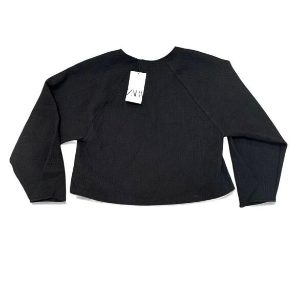 Zara Sweater Womens Small Black Textured Wool Blend Long Sleeve Lined Top NWT - Picture 2 of 8